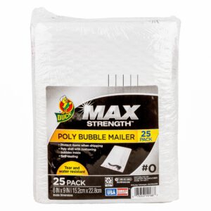 Duck Max Strength Self-Sealing Poly Bubble Mailer 0, 6" x 9", Solid White, 25 Pack - Image 8