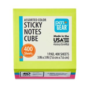 Pen+Gear Sticky Notes Cube, Multicolor, 3” x 3”, 400 Sheets