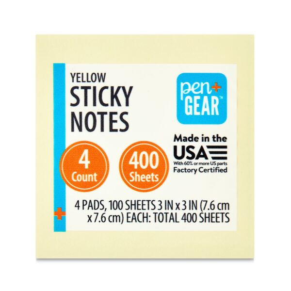 Pen + Gear Sticky Notes, 3 in. x3 in., Assorted Pastel, 100 Shts/Pad, 4 Pads