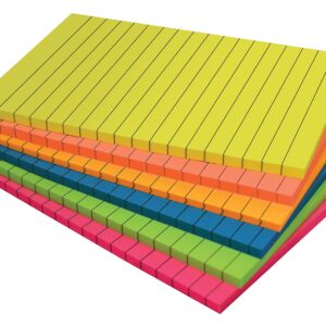 Lined Sticky Notes, 4 x 6, 6 Pack, 300 Sheets (50/Pad), Self Stick Notes with Lines, 6 Bright Assorted Colors, by Better