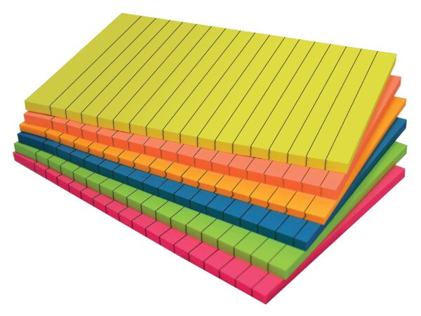 Lined Sticky Notes, 4 x 6, 6 Pack, 300 Sheets (50/Pad), Self Stick Notes with Lines, 6 Bright Assorted Colors, by Better