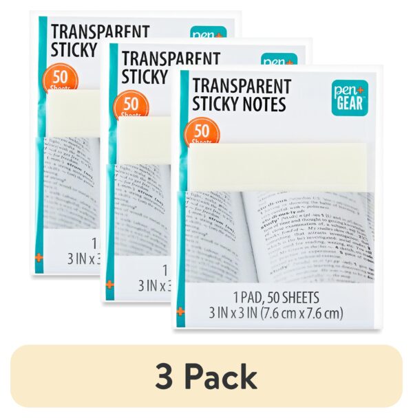 Pen+Gear Semi-Transparent Sticky Notes, 3in x 3in, 50 Sheets, 1 Pad
