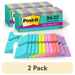 Post-it Super Sticky Notes, 3 in. x 3 in., Supernova Neons, 24 Pads