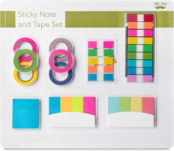 Mr. Pen- Sticky Note and Tape Set, Sticky Index Tabs, Small Sticky Notes, Highlighter Tape, Colorful Sticky Tabs for Notebooks
