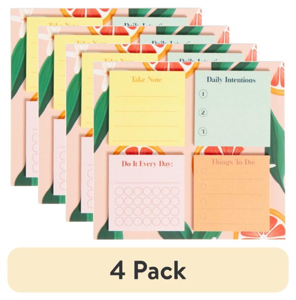 U Brands Mini Sticky Notes, Set of 4, 1.4 x 1.4 in., 25 Sheets Each, Painted Fruits Design