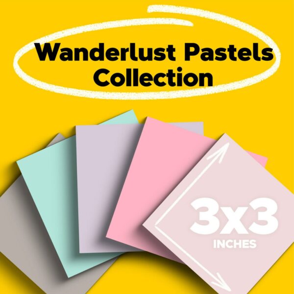 Post-it Recycled Super Sticky Notes Made with 100% Recycled Paper, 3 in x 3 in, Wanderlust Pastels, 5 Pads