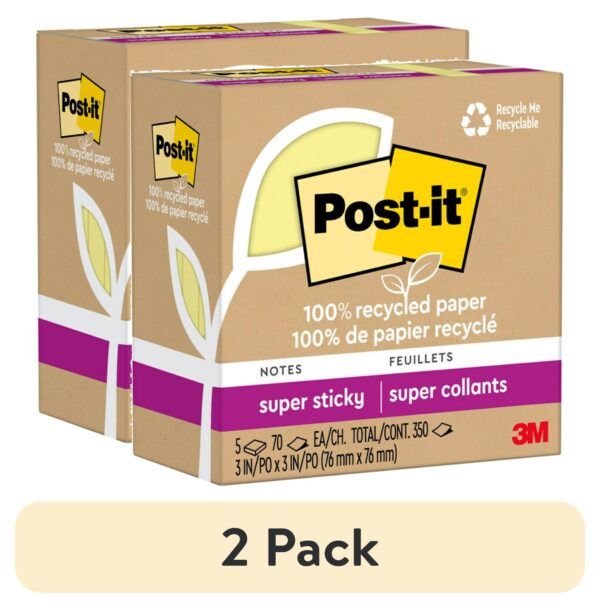 Post-it Recycled Super Sticky Notes Made with 100% Recycled Paper, 3 in x 3 in, Wanderlust Pastels, 5 Pads