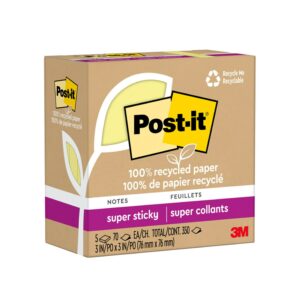 Post-it Recycled Super Sticky Notes Made with 100% Recycled Paper, 3 in x 3 in, Wanderlust Pastels, 5 Pads