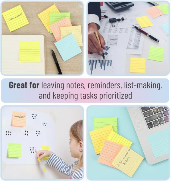 Mr. Pen- Lined Sticky Notes 3×3, 6 Pads, 45 Sheet/Pads, Pastel Colors, Sticky Notes with Lines