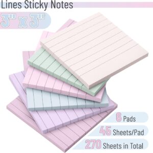 Mr. Pen- Lined Sticky Notes 3×3, 6 Pads, 45 Sheet/Pads, Pastel Colors, Sticky Notes with Lines
