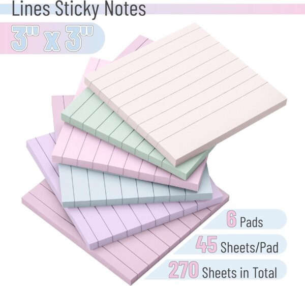 Mr. Pen- Lined Sticky Notes 3×3, 6 Pads, 45 Sheet/Pads, Pastel Colors, Sticky Notes with Lines