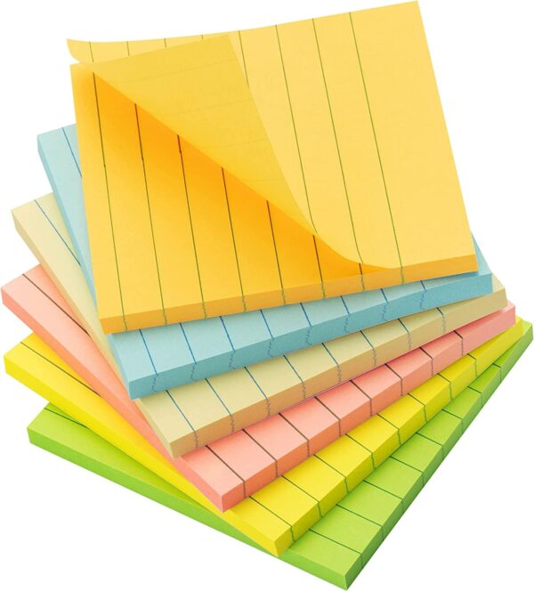 Mr. Pen- Lined Sticky Notes 3×3, 6 Pads, 45 Sheet/Pads, Pastel Colors, Sticky Notes with Lines