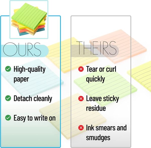 Mr. Pen- Lined Sticky Notes 3×3, 6 Pads, 45 Sheet/Pads, Pastel Colors, Sticky Notes with Lines