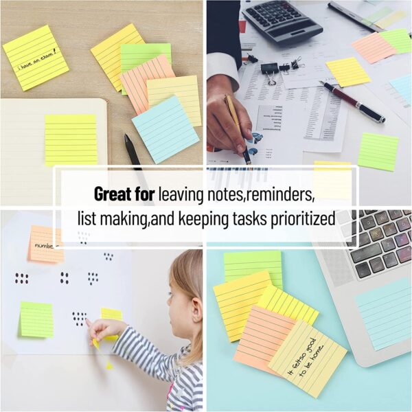 Mr. Pen- Lined Sticky Notes 3×3, 6 Pads, 45 Sheet/Pads, Pastel Colors, Sticky Notes with Lines