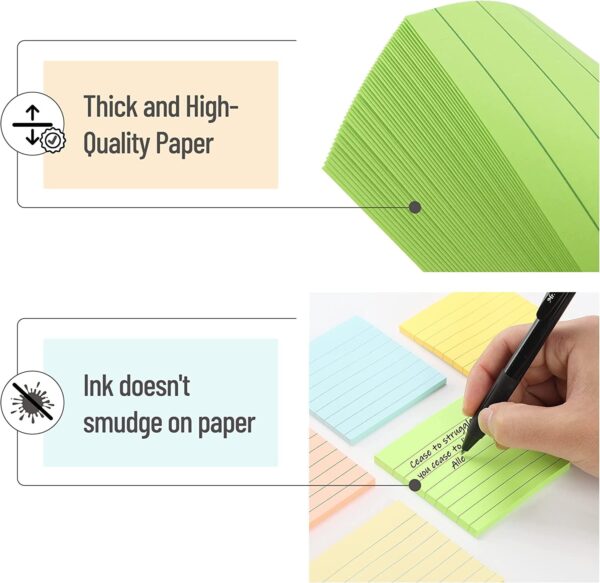 Mr. Pen- Lined Sticky Notes 3×3, 6 Pads, 45 Sheet/Pads, Pastel Colors, Sticky Notes with Lines