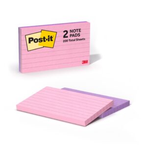 Post-it Notes, Lined, 3 in x 5 in, Pink and Lilac, 2 Pads - Image 1