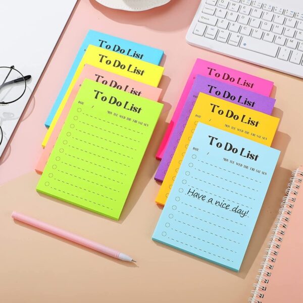 8-Pack Daily To-Do List, 400 Sheets, 10x15cm – Perfect for Planner, Fridge & Grocery Lists Multicolored Lined Sticky Notes