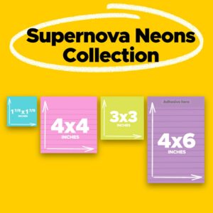 Post-it Super Sticky Notes, Assorted Sizes, Supernova Neons, Lined and Unlined, 4 Pads