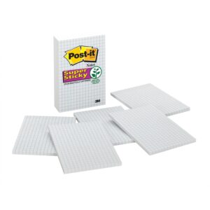 Post-it Grid-Lined Sticky Notes, 4in. x 6in., White with Blue Grid Lines