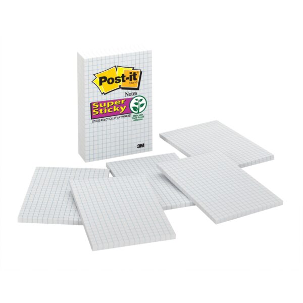 Post-it Grid-Lined Sticky Notes, 4in. x 6in., White with Blue Grid Lines