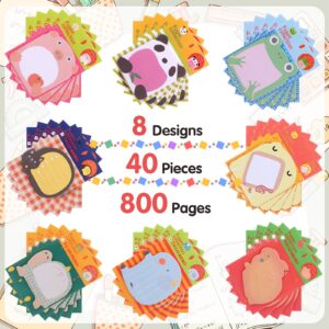 sixwipe 40 Pack 800 Sheets Cute Sticky Notes, Kawaii Cartoon Sticky Notes Bulk, Small Fun Note Pads, Mini Animal Notes for Reminder Notes Kitchen Notepads Office Supplies