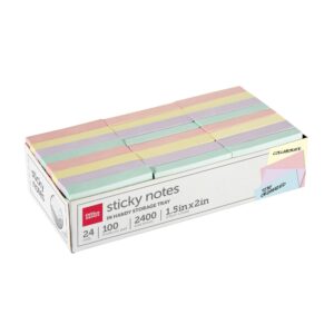Office Depot® Brand Sticky Notes, With Storage Tray, 1-1/2″ x 2″, Assorted Pastel Colors, 100 Sheets Per Pad, Pack Of 24