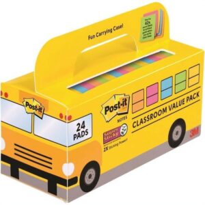Post-it®, MMM65424SSBUS, Super Sticky Notes Classroom Value Pack, 24 / Pack, Orange,Green,Yellow,Pink,Blue