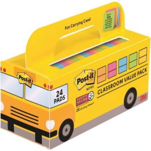 Post-it®, MMM65424SSBUS, Super Sticky Notes Classroom Value Pack, 24 / Pack, Orange,Green,Yellow,Pink,Blue