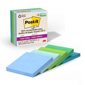 3M MMM654R5SST 3 x 3 in. Post-it Super Sticky Adhesive Note, Assorted Oasis – Pack of 5