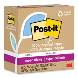 3M MMM654R5SST 3 x 3 in. Post-it Super Sticky Adhesive Note, Assorted Oasis – Pack of 5