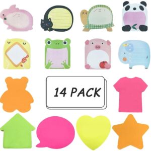 HAIJSEVR 14 Pack Sticky Notes, Self-Stick Removable Shaped Sticky Notes - 14 Pads - 100 Sheets 6 Pad Shaped Notes -20 Sheets 8 Pad Animal Notes - Image 1