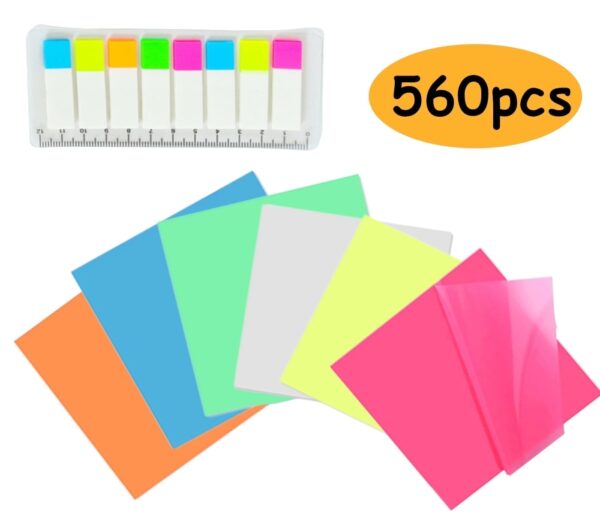 Sticky Notes Transparent Clear Translucent Sticky Tabs 3″x3″ Waterproof Book Annotation Supplies for Home Office 560 Pcs