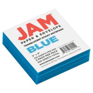 JAM Paper Transparent Sticky Note Pad, Blue, 3 x 3, 300 Sheets/Pack