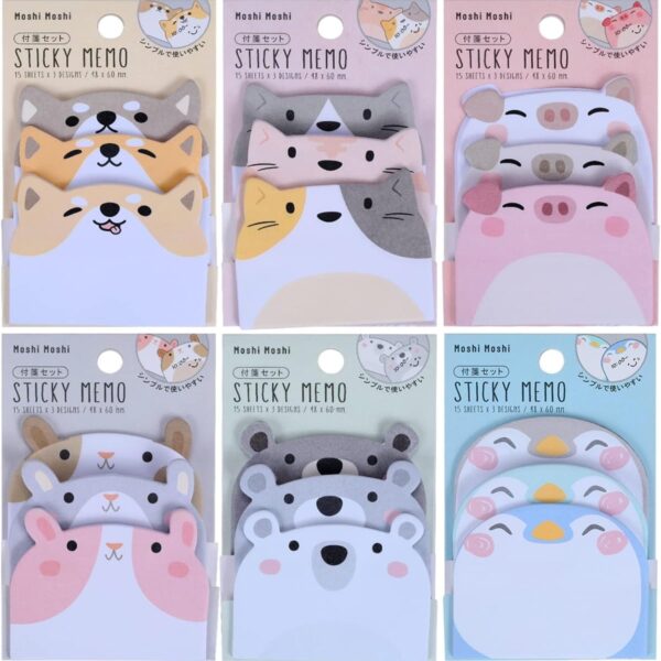Daradara Cute Sticky Notes, Cartoon Sticky Notes Animals Shape, Self-Stick Memo Pad s Tab Supplies,6 Pack 270 Sheets