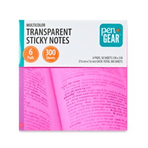 Pen+Gear Semi-Transparent Sticky Notes, 3" x 3", Multicolor, 6 Pads - Image 1