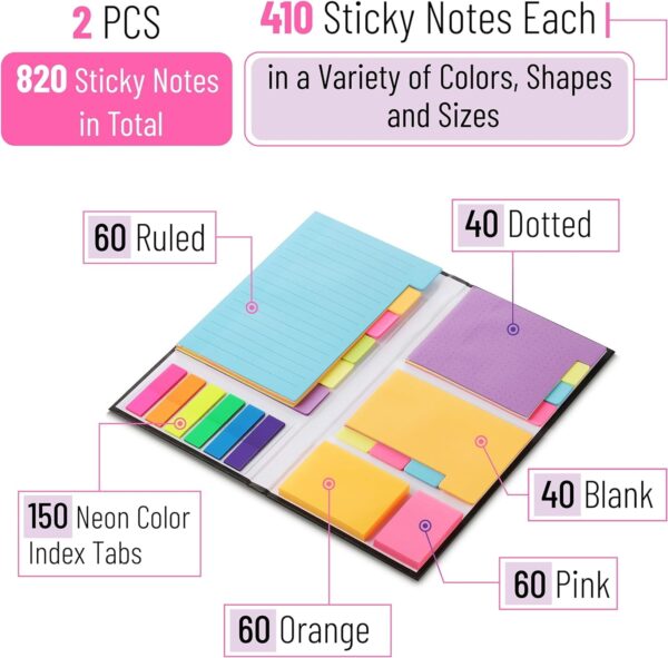 Mr. Pen- Sticky Note Set, 2 Sets, 820 pcs, Vibrant Colors
