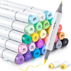 Ohuhu 24 Basic Alcohol Markers, Brush & Fine Tip, with Blender, for Sketching & Illustration, Honolulu B - Image 1