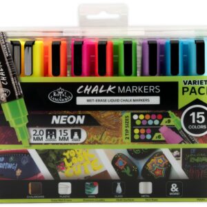 Royal & Langnickel – 15pc Neon Chalk Marker Variety Set, 2MM and 15MM