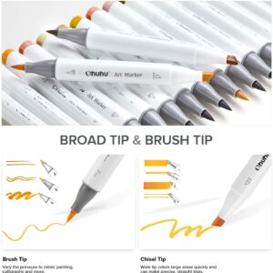Ohuhu Alcohol Markers 24 Skin Tone Set, Chisel & Brush Tips, Honolulu Series, Refillable for Artists & Coloring - Image 6