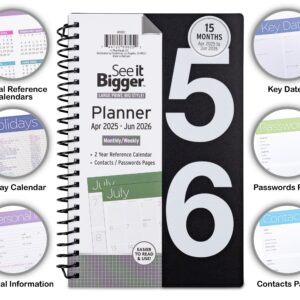 See it Bigger Monthly Weekly Planner Medium (5.5″ x 8″) Black, 15 month, Apr 2025-Jun 2026 - Image 2