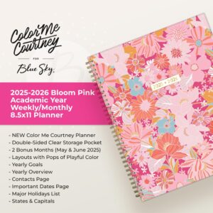 Blue Sky Color Me Courtney 2025-2026 Academic Year Weekly and Monthly Planner Calendar, July 2025 - June 2026, 12-Month, 8.5" x 11", Flexible Cover, Wirebound, Storage Pocket, Bloom Pink - Image 7