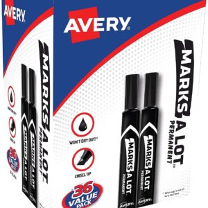 Marks-a-lot Avery Permanent Marker, Regular Chisel Tip, Black (07888), 12 markers - Image 1