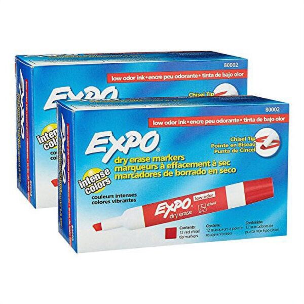 Expo 80002 Low Odor Dry Erase Markers Chisel Tip Red 2 BOXES OF 12 24 MARKERS TOTAL