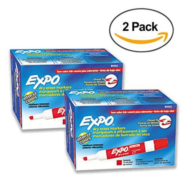 Expo 80002 Low Odor Dry Erase Markers Chisel Tip Red 2 BOXES OF 12 24 MARKERS TOTAL