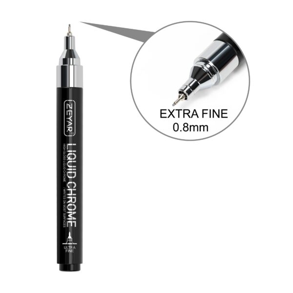 ZEYAR Liquid Chrome Marker Paint Marker, Shiny Silver Pen for smooth surfaces, High-gloss display effects, Needle Extra Fine (3)