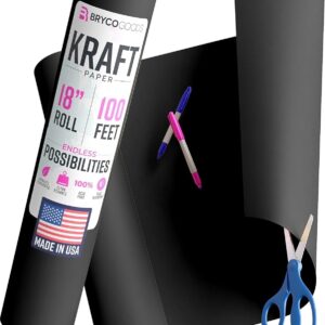 Bryco Goods Black Kraft Paper Roll – 18 Inch x 100 Feet – USA Made – Wrapping Paper for Packaging, Shipping, Arts & Crafts, Bulletin Board, Decorations, Bouquet, Gift Wrap