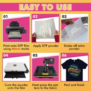 KOALA DTF Film Powder Kit - 8.5x11 DTF Transfer Film 50 Sheets + 2.2lb White DTF Transfer Powder for Sublimation Heat Transfer on Dark / Color T-shirts - Image 6
