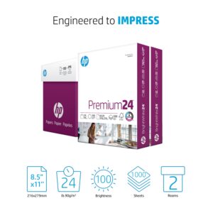 HP Printer Paper, Premium 24 lb., 8.5″ x 11″, White, 2 Reams, 1000 Sheets