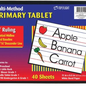 Top Flight Multi-Method 1st Grade Primary Tablet, 1 Inch Ruling, Bond Paper, 11 x 8.5 Inches, 40 Sheets