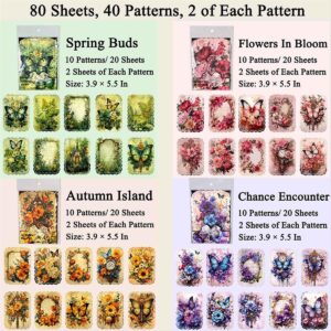 80 Sheets Floral Shape Scrapbook Paper, Vintage Decoupage Paper for Junk Journal Supplies, Aesthetic Deco - Image 7